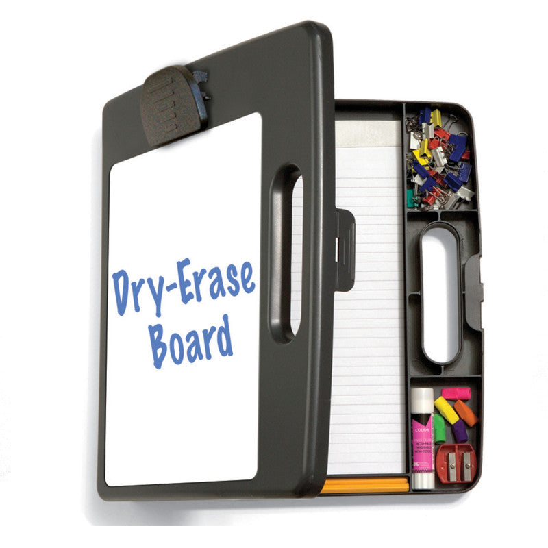 Portable Dry-Erase Clipboard Storage Box with 3 Compartments, Charcoal, 12 x 13.125 x 2 Inches