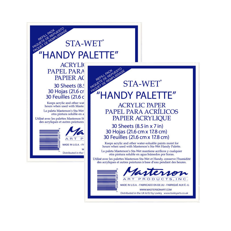 Sta-WetÂ® Handy Palette Acrylic Paper Refills, White, 8.5x7 in, 30 Sheets Per Pack, 2 Packs