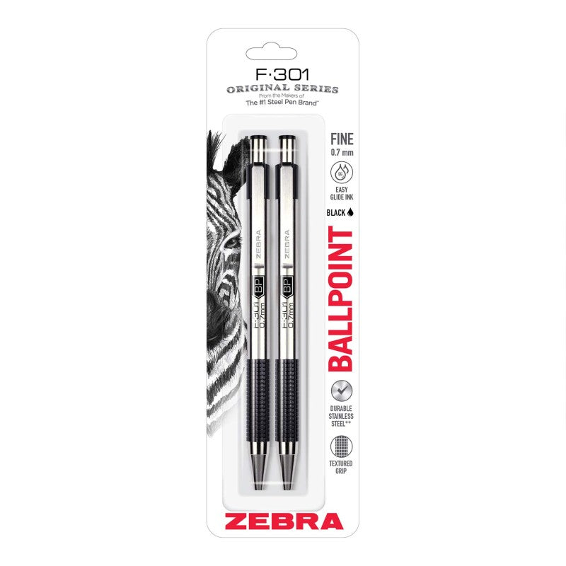 F-301 Retractable Ballpoint Pen, 0.7 mm, Black, 2-Pack