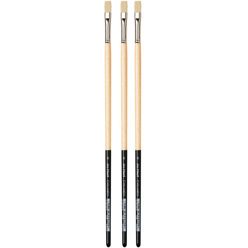 CHUNEO Synthetic Hog Bristle, Oil, Flat, Series 7129, Size 6, Pack of 3