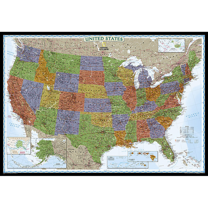 United States Decorator Map, Enlarged and Laminated, 43.5" x 30.5"