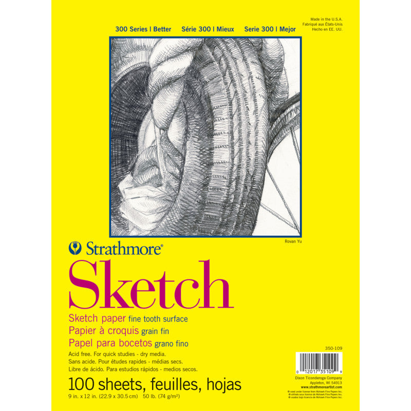 300 Series Sketch Pad, Glue Binding, 100 Sheets, 9x12 inch