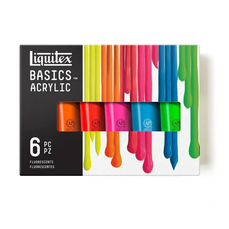 BASICS Acrylic Paint, Fluorescent Colors, 118 mL Tubes, Set of 6