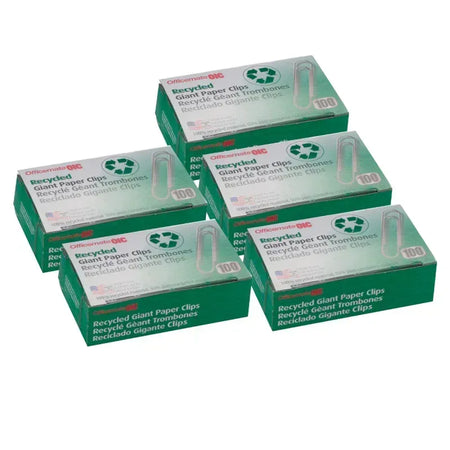 Recycled Paper Clips, Giant Gem, 100/Box, 5 Boxes