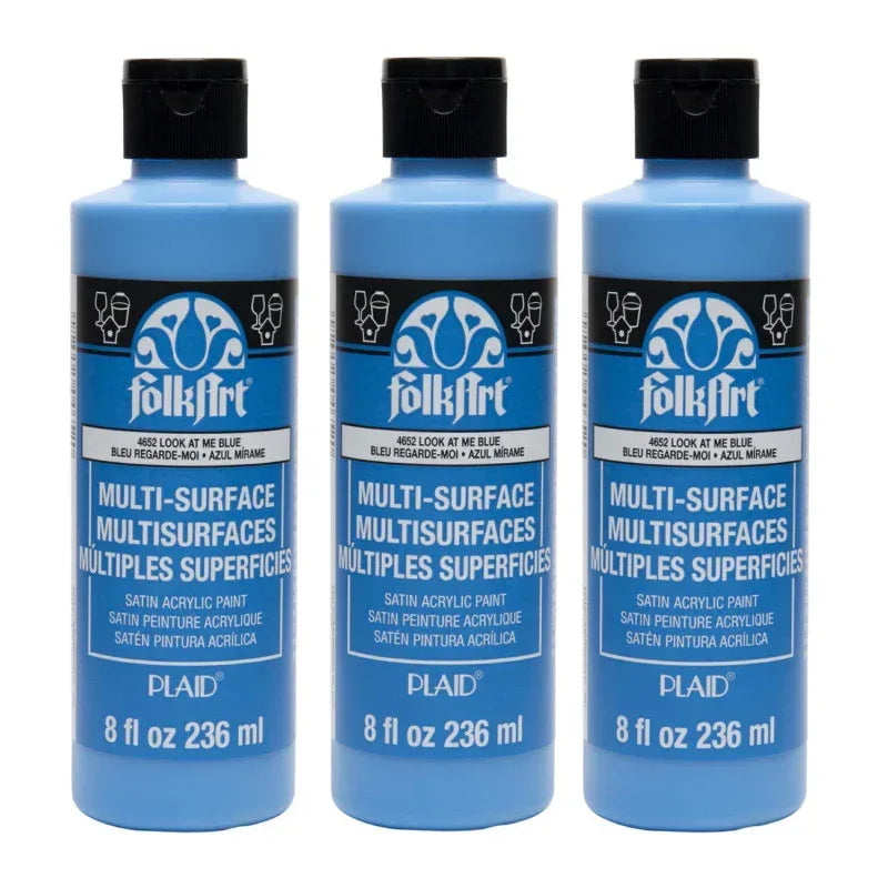 Acrylic Paint Multi-Surface Satin, 8oz., Look At Me Blue, Pack of 3