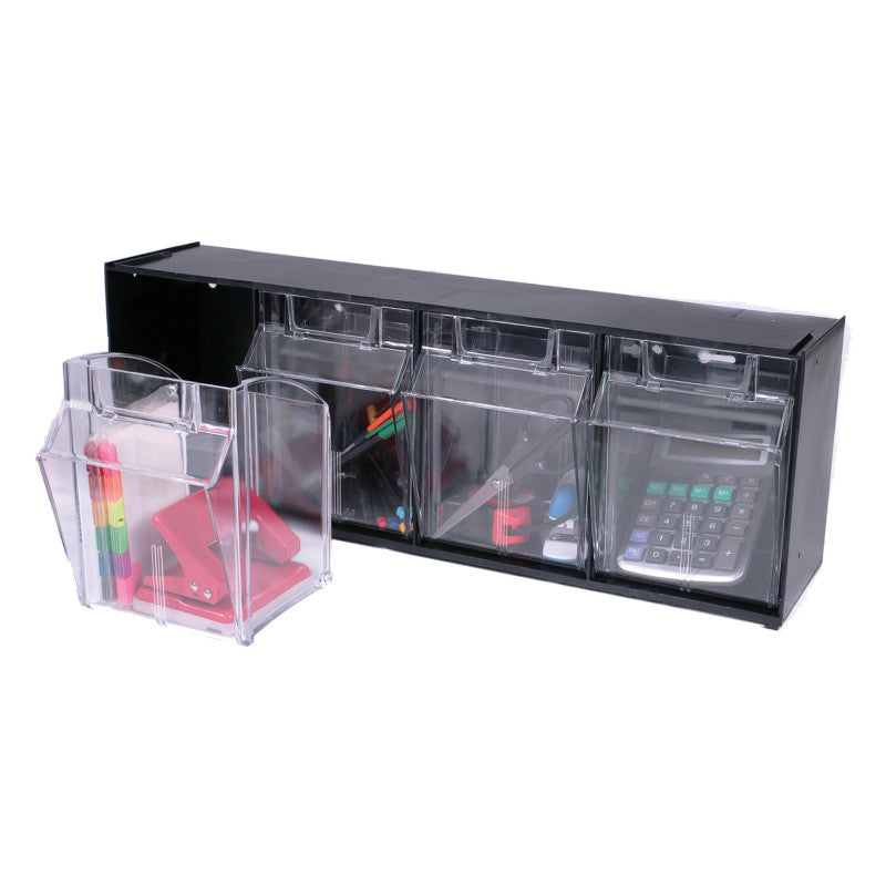 Tilt BinÂ® Interlocking Storage Bins, 4-Bin Unit, Black