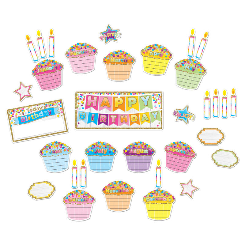 Smart Poly&reg; Mini Bulletin Board Set, Birthday Confetti Design, 33 Pieces