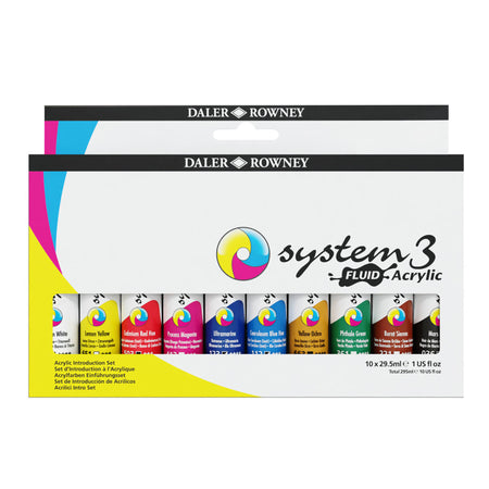 System3 Fluid Acrylic Paint Set, Assorted Colors, 29.5ml, 10 Pieces