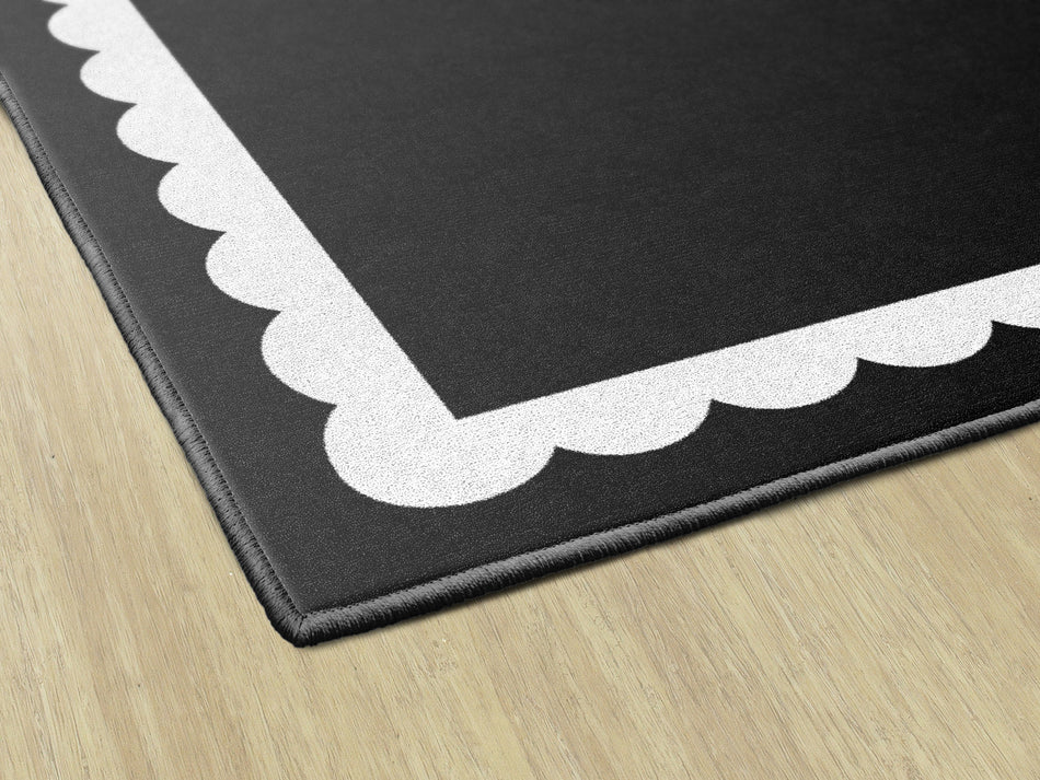 BLACK & WHITE SCALLOP BORDER RECTANGLE CARPETS 5' X 7'6"