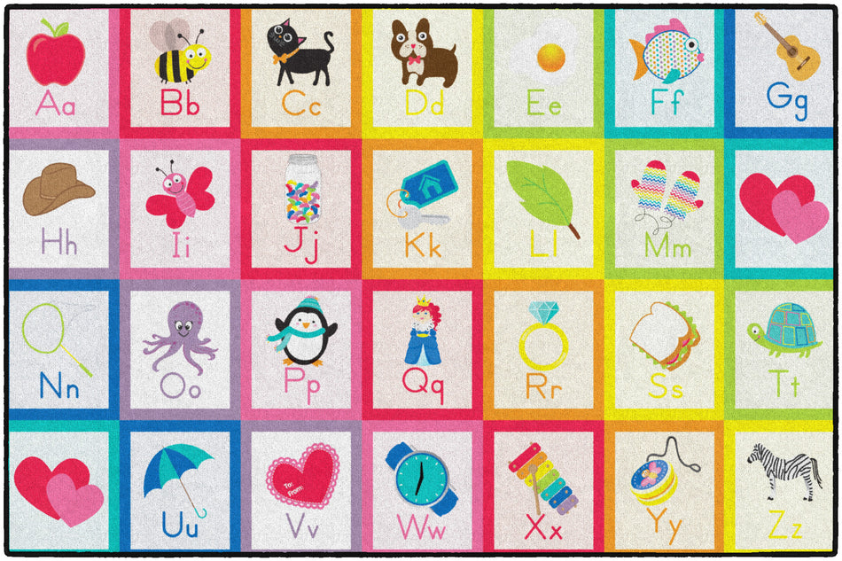 RAINBOW ALPHABET CARDS SOLID SQUARE CRISS CROSS APPLESAUCE RECTANGLE CARPETS 5' X 7'6"