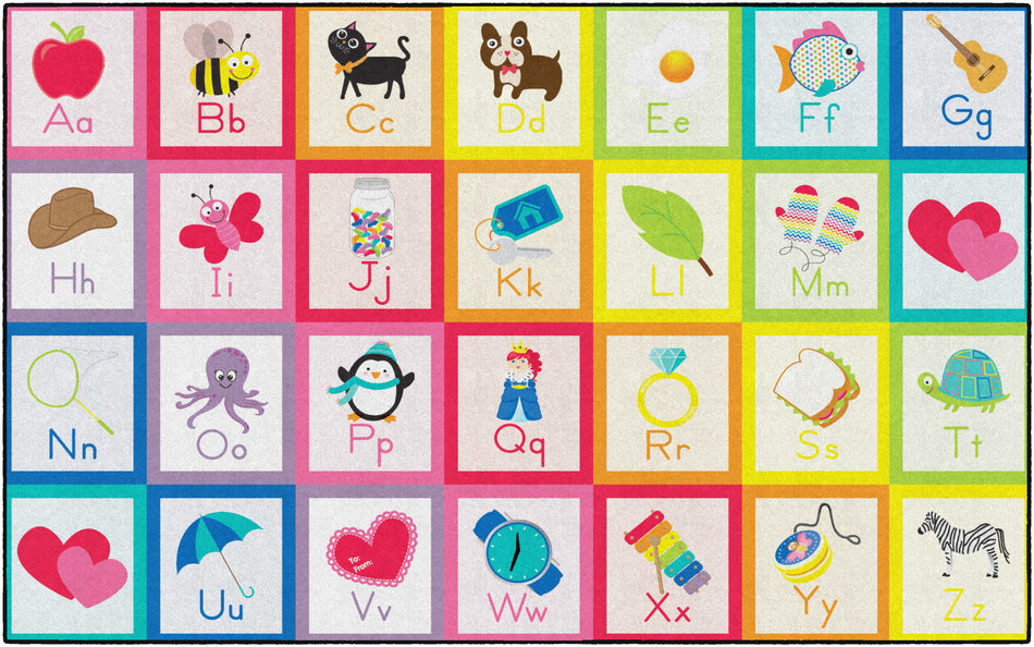 RAINBOW ALPHABET CARDS SOLID SQUARE CRISS CROSS APPLESAUCE RECTANGLE CARPETS 7'6" X 12'