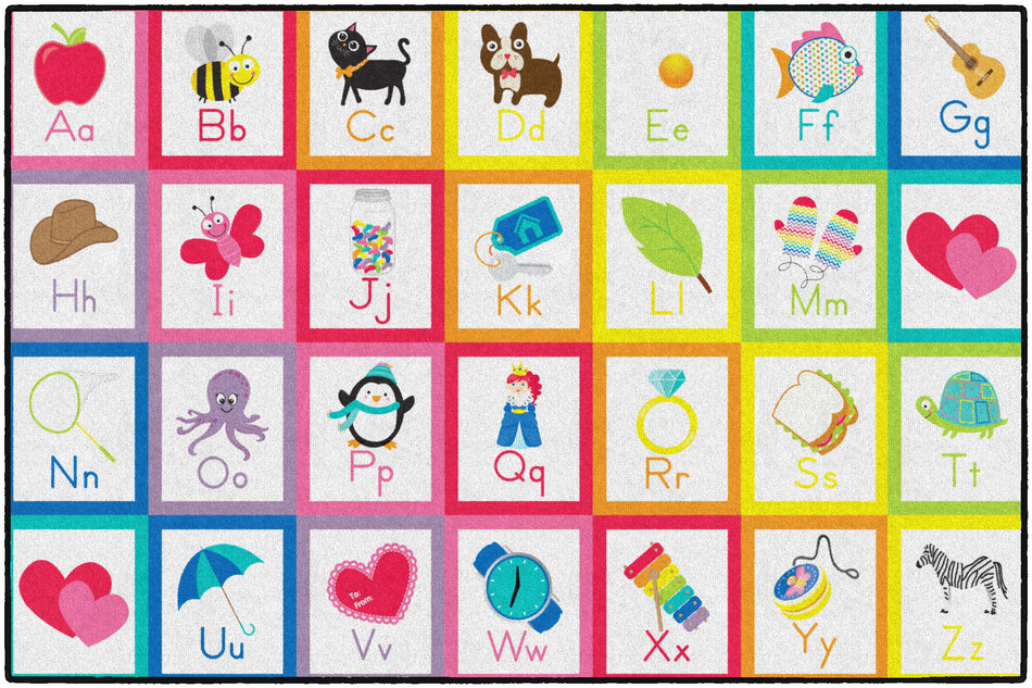RAINBOW ALPHABET CARDS CRISS CROSS APPLESAUCE SPOTS RECTANGLE CARPETS 5' X 7'6"