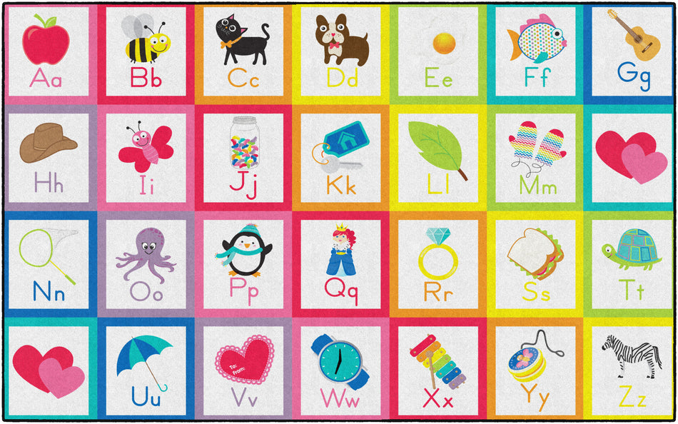 RAINBOW ALPHABET CARDS CRISS CROSS APPLESAUCE SPOTS RECTANGLE CARPETS 7'6" X 12'