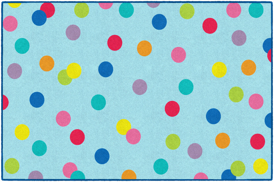 RAINBOW POLKA DOTS ON BLUE RECTANGLE CARPETS 5' X 7'6"