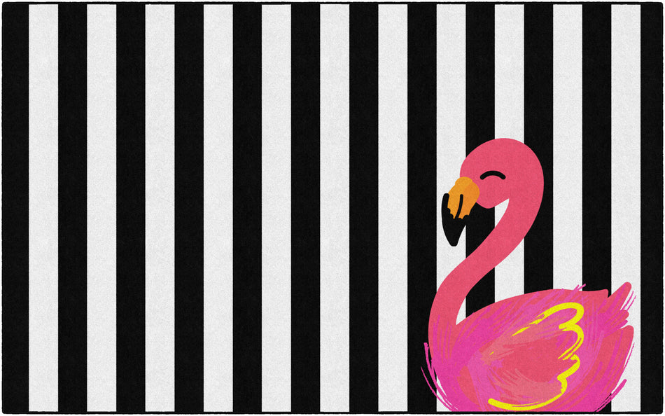 BLACK & WHITE STRIPES FLAMINGO RECTANGLE CARPETS 7'6" X 12'