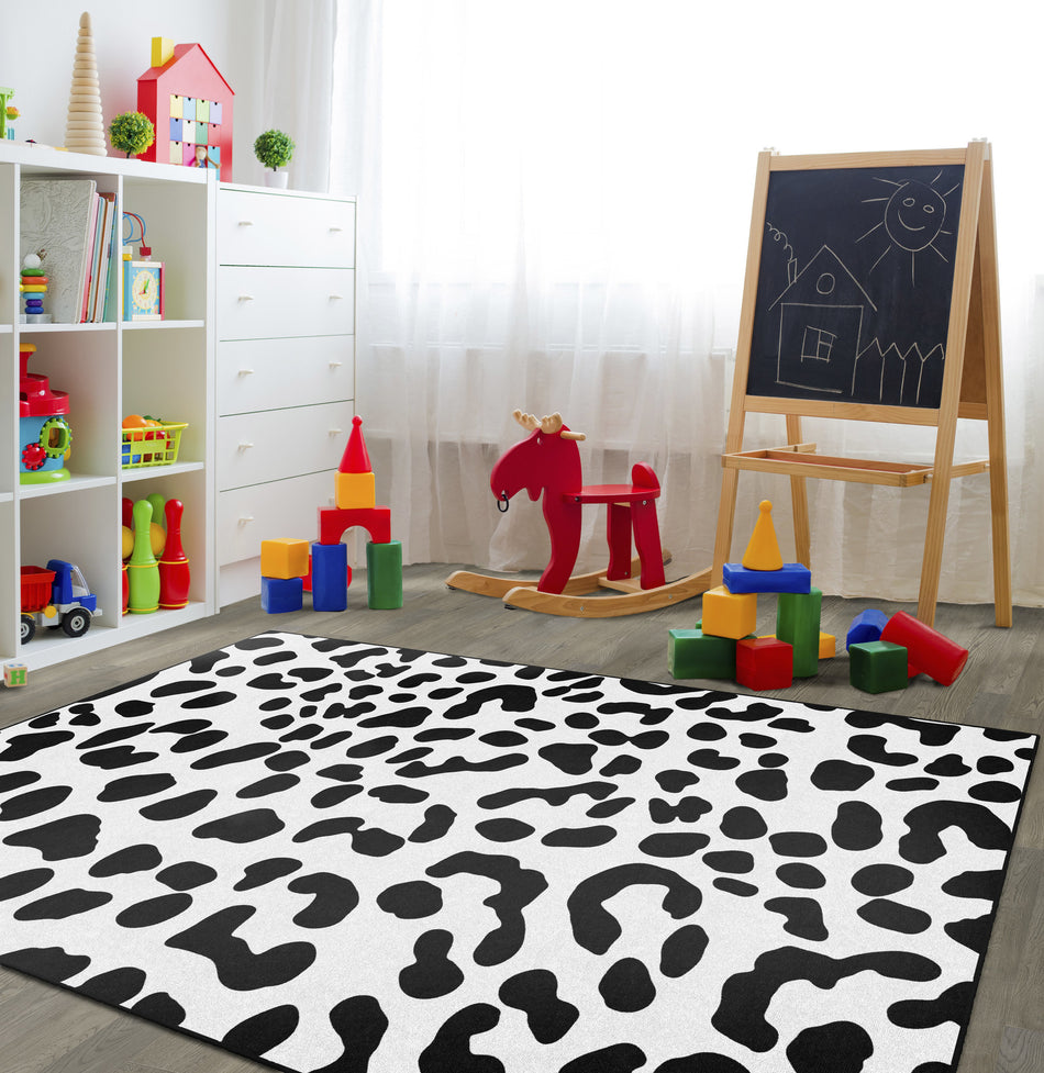 BLACK ON WHITE LEOPARD RECTANGLE CARPETS 7'6" X 12'