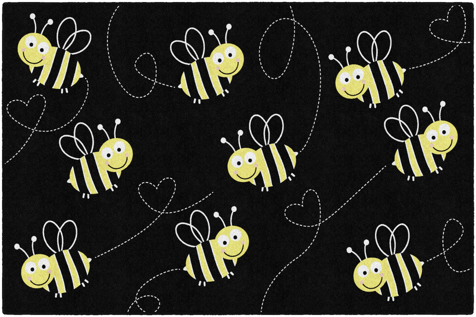 BEES ON BLACK RECTANGLE CARPETS 5' X 7'6"