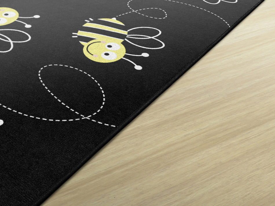 BEES ON BLACK RECTANGLE CARPETS 5' X 7'6"
