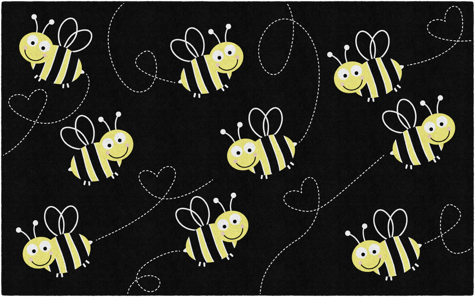 BEES ON BLACK RECTANGLE CARPETS 7'6" X 12'