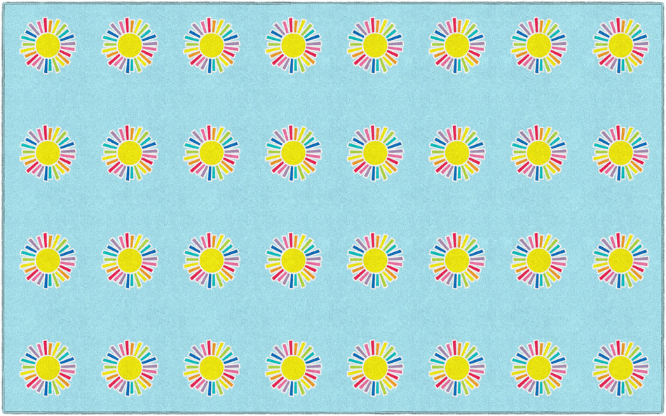 RAINBOW SUN ON BLUE CRISS CROSS RECTANGLE CARPETS 7'6" X 12'
