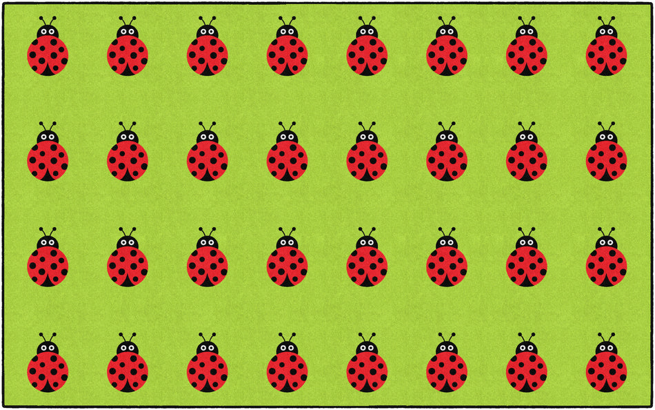 LADYBUGS ON GREEN CRISS CROSS RECTANGLE CARPETS 7'6" X 12'