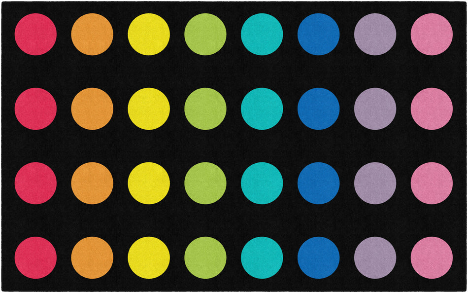 RAINBOW DOTS ON BLACK CRISS CROSS RECTANGLE CARPETS 7'6" X 12'