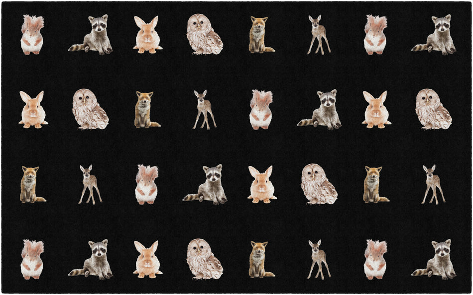 WOODLAND ANIMALS CRISS CROSS APPLESAUCE RECTANGLE CARPETS 7'6" X 12'