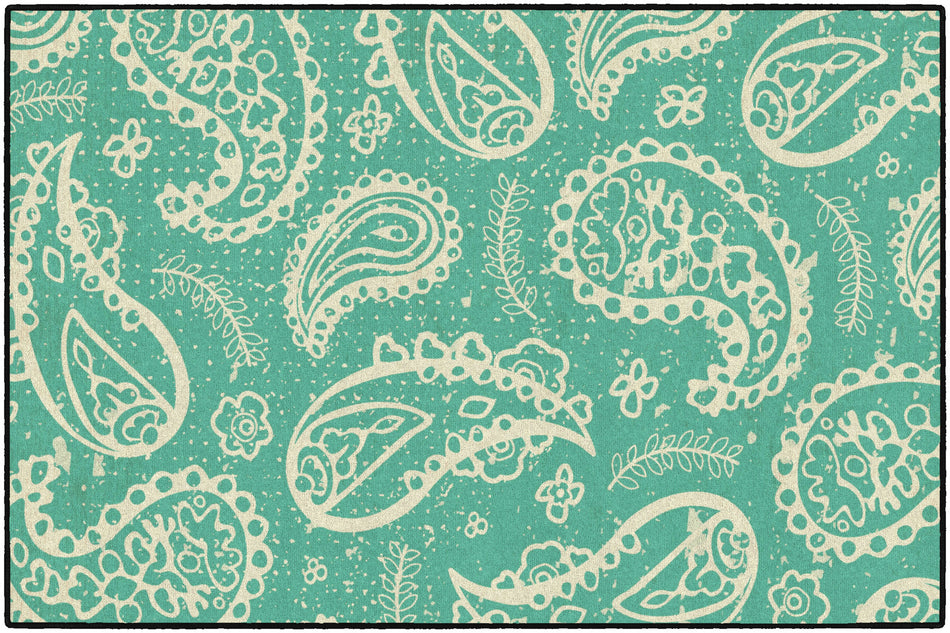 Under The Boardwalk Turquoise Paisley RECTANGLE CARPETS 5' X 7'6"