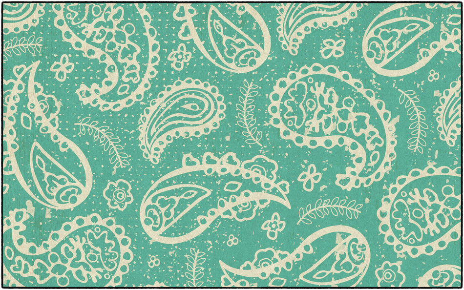 Under The Boardwalk Turquoise Paisley RECTANGLE CARPETS 7'6" X 12'