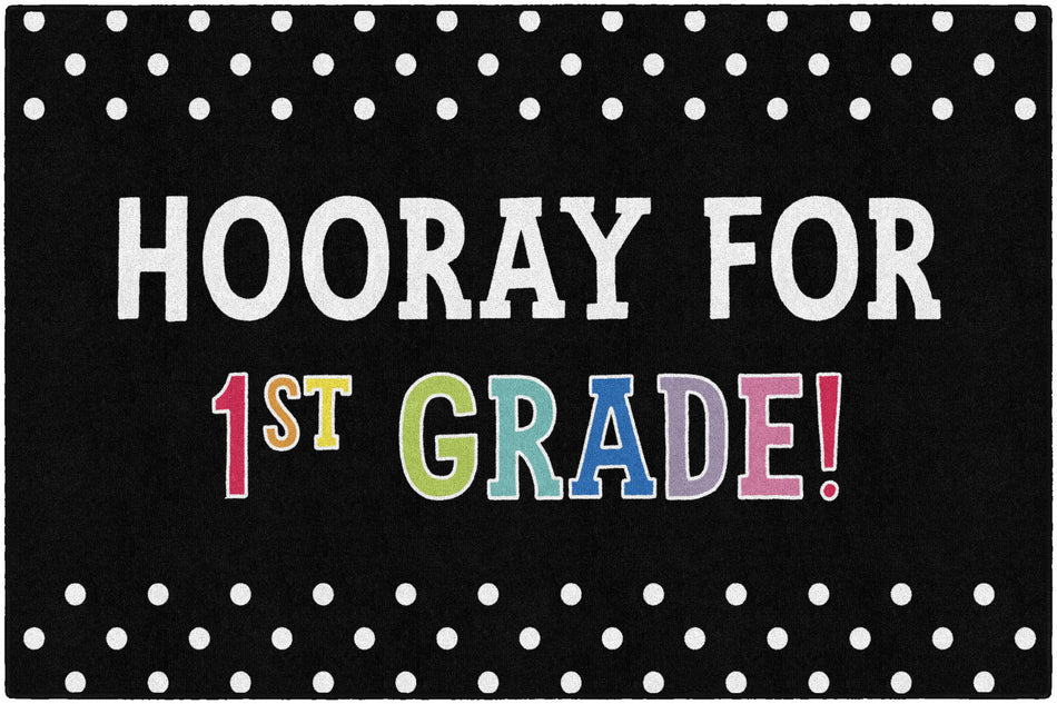 Hooray for 1st Grade on Black RECTANGLE CARPETS 5' X 7'6"