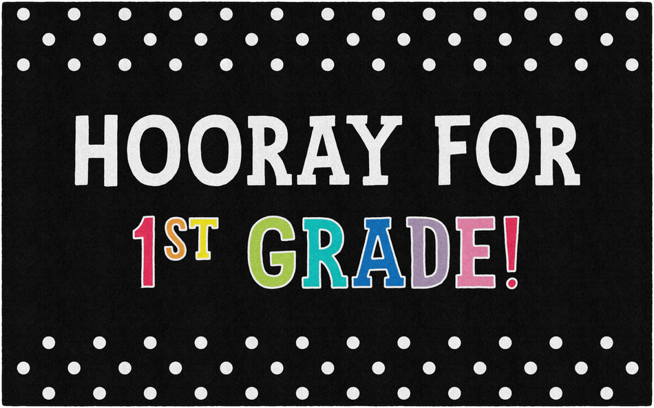 Hooray for 1st Grade on Black RECTANGLE CARPETS 7'6" X 12'