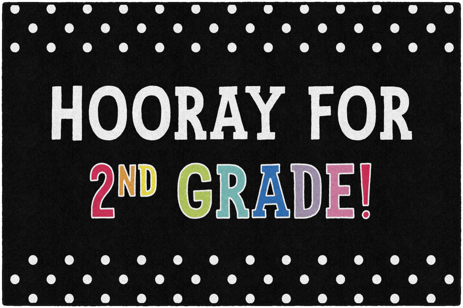Hooray for 2nd Grade on Black RECTANGLE CARPETS 5' X 7'6"