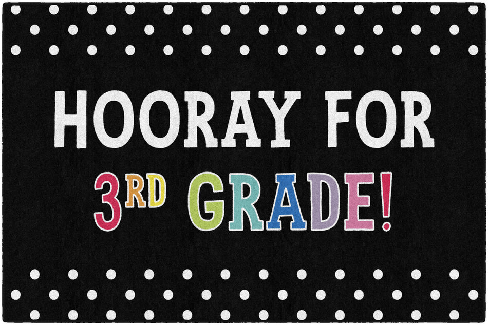 Hooray for 3rd Grade on Black RECTANGLE CARPETS 5' X 7'6"
