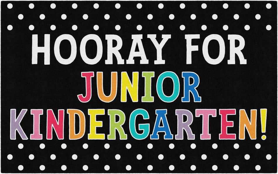 Hooray for Junior Kindergarten on Black RECTANGLE CARPETS 5' X 7'6"