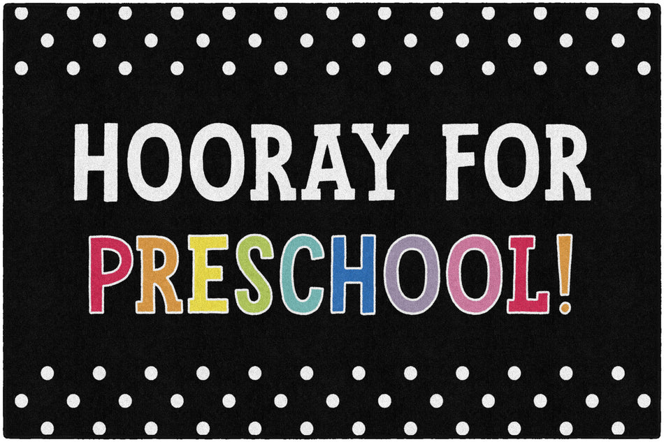 Hooray for Preschool on Black RECTANGLE CARPETS 5' X 7'6"