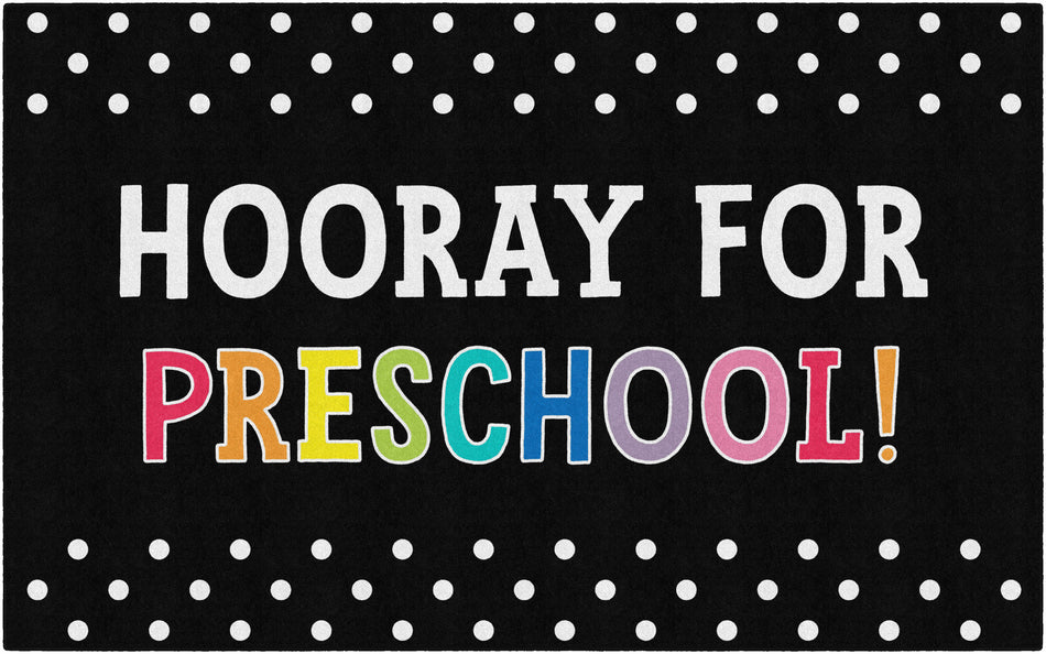 Hooray for Preschool on Black RECTANGLE CARPETS 7'6" X 12'