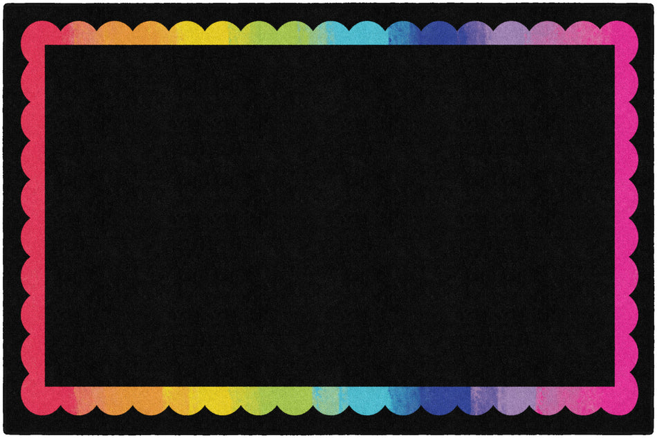 BLACK WITH RAINBOW SCALLOP BORDER RECTANGLE CARPETS 5' X 7'6"