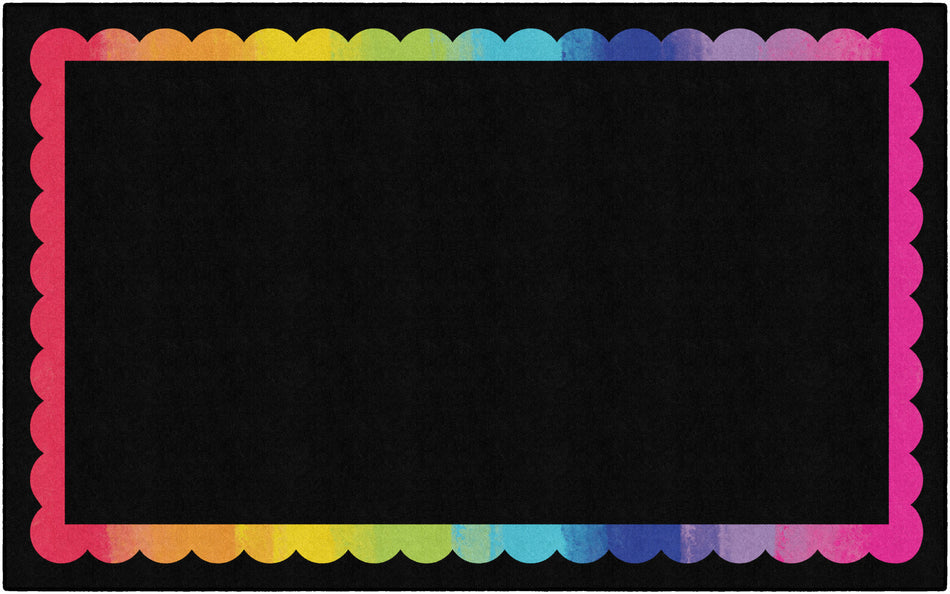 BLACK WITH RAINBOW SCALLOP BORDER RECTANGLE CARPETS 7'6" X 12'