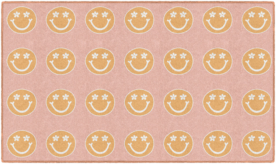 HAPPY FACES ON PINK RECTANGLE CARPETS 5' X 7'6"
