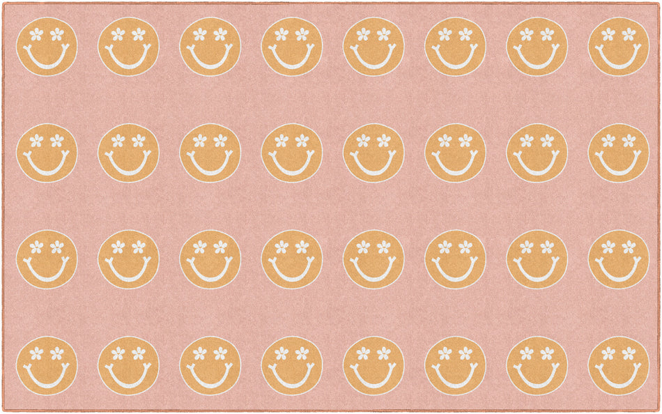 HAPPY FACES ON PINK RECTANGLE CARPETS 7'6" X 12'