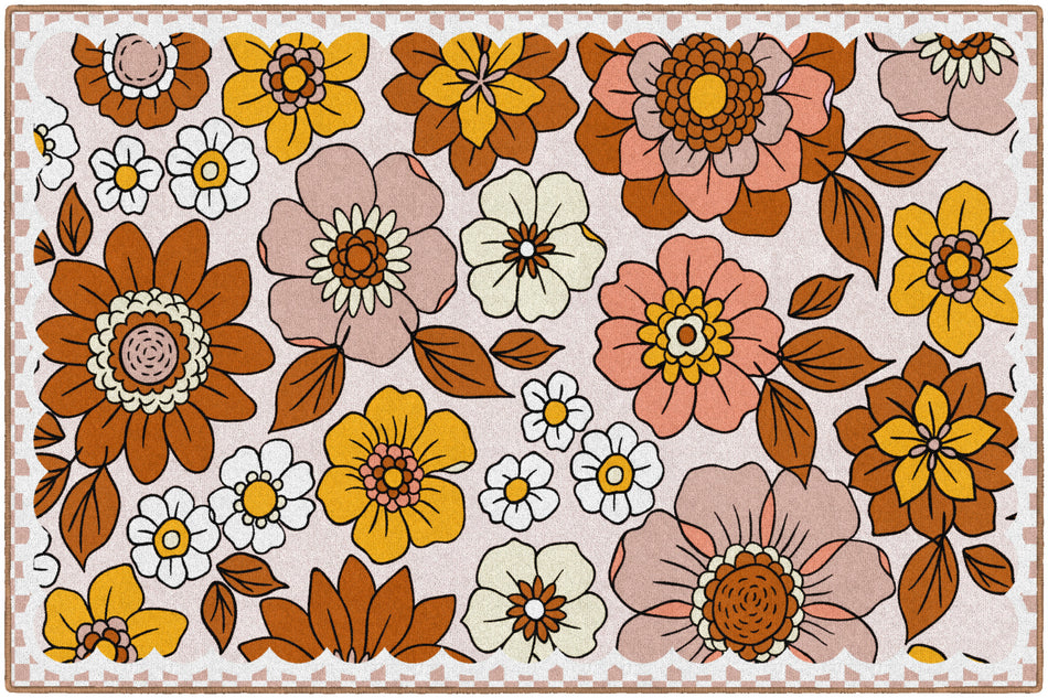 RETRO FLORAL RUG RECTANGLE CARPETS 5' X 7'6"