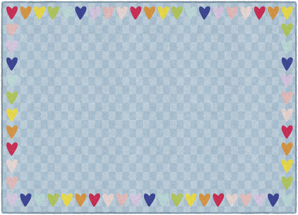 BLUE WITH RAINBOW HEARTS BORDER RUG RECTANGLE CARPETS 5' X 7'6"