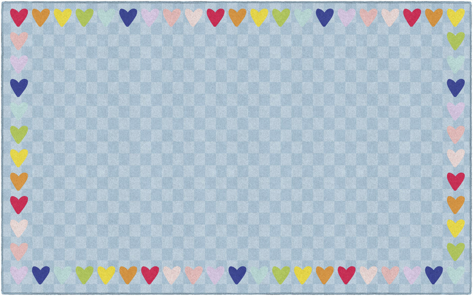 BLUE WITH RAINBOW HEARTS BORDER RUG RECTANGLE CARPETS 7'6" X 12'