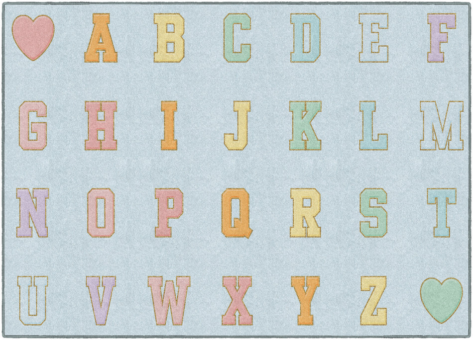 BLUE PASTEL ALPHABET CRISS-CROSS APPLESAUCE RECTANGLE CARPETS 5' X 7'6"