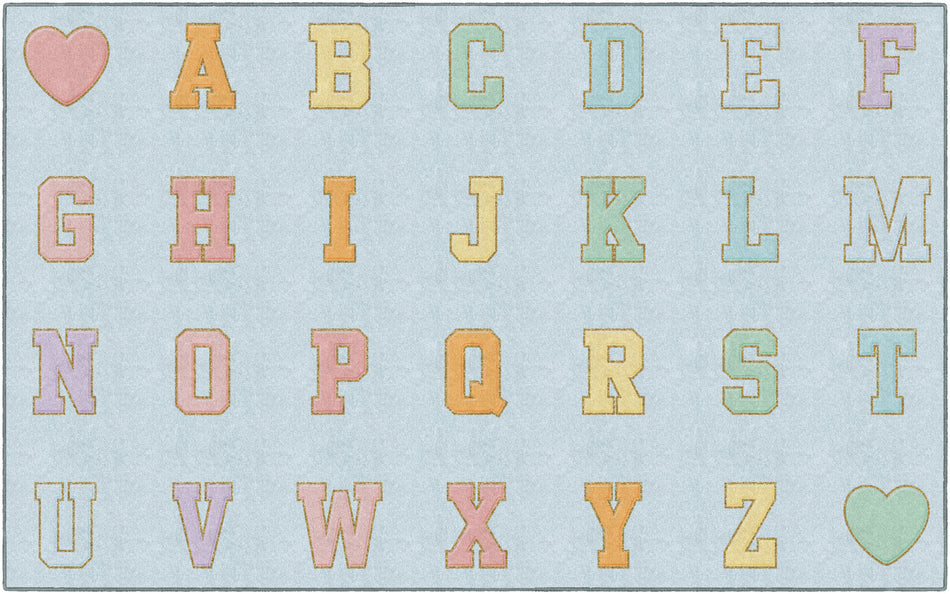 BLUE PASTEL ALPHABET CRISS-CROSS APPLESAUCE RECTANGLE CARPETS 7'6" X 12'