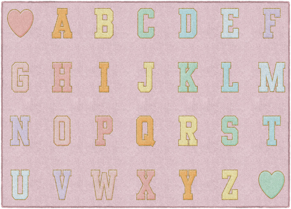 PINK PASTEL ALPHABET CRISS-CROSS APPLESAUCE RECTANGLE CARPETS 5' X 7'6"