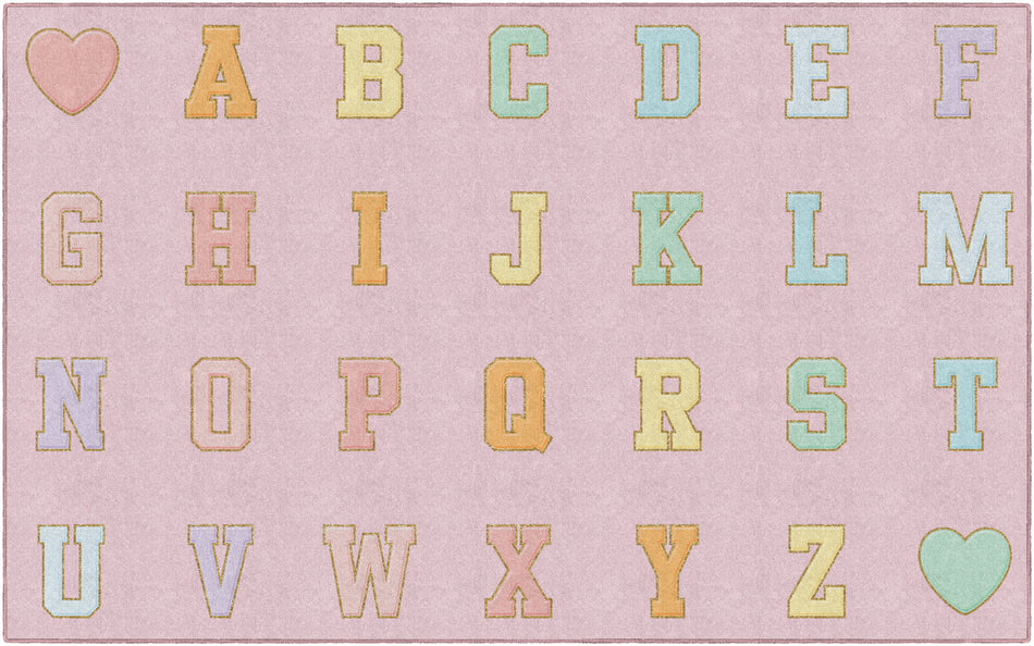 PINK PASTEL ALPHABET CRISS-CROSS APPLESAUCE RECTANGLE CARPETS 7'6" X 12'