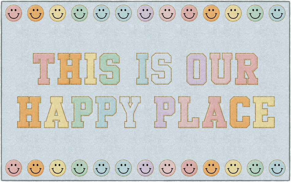 THIS IS OUR HAPPY PLACE ON BLUE RUG RECTANGLE CARPETS 7'6" X 12'