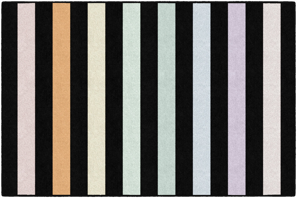 RAINBOW STRIPE ON BLACK RECTANGLE CARPETS 5' X 7'6"