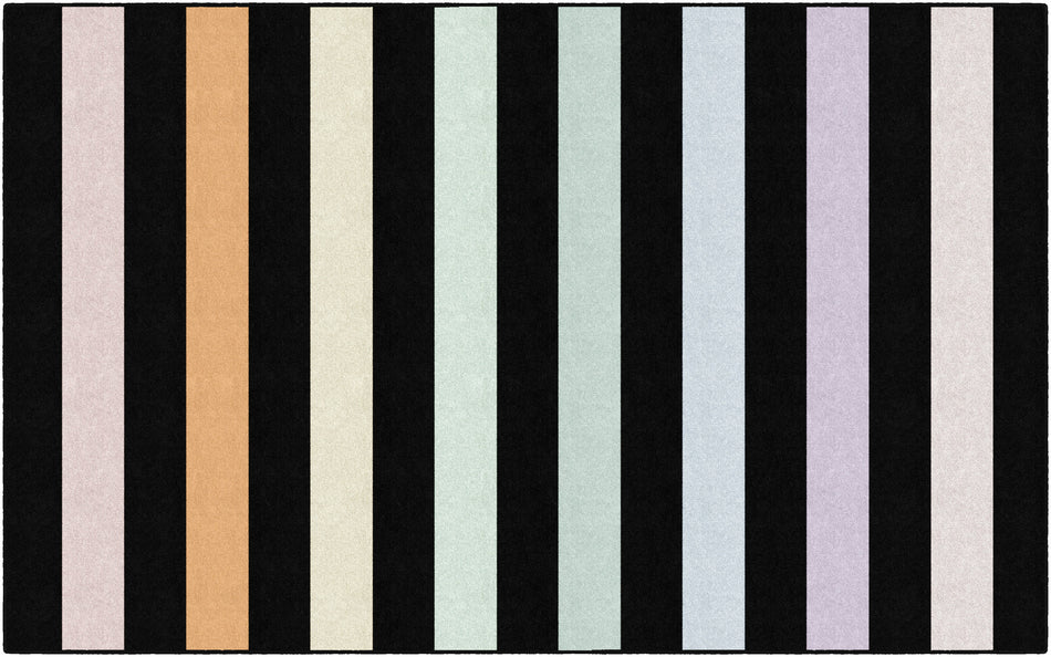 RAINBOW STRIPE ON BLACK RECTANGLE CARPETS 7'6" X 12'